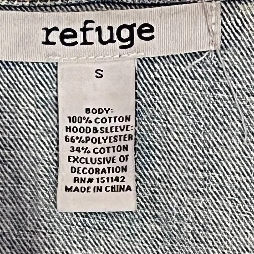 Refuge Denim Jacket with Sweatshirt Sleeves and Hood, Women's Size S